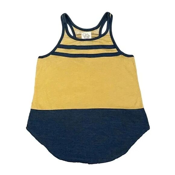 Chaser Revolve Mustard Navy Color Block Racerback Muscle Tank Top SZ M - Picture 1 of 11